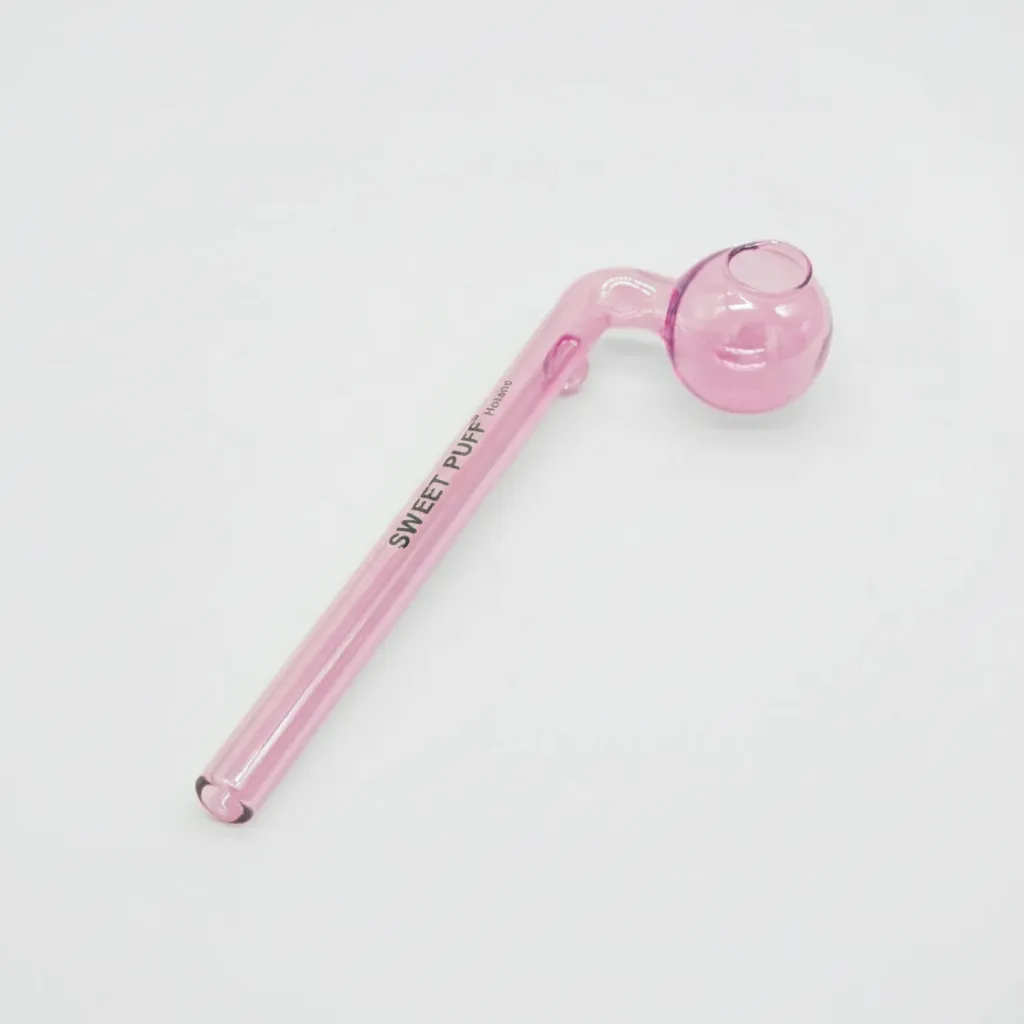 Curved Sweet Puff Glass Pipe 14cm Pink Balancer - Image 3