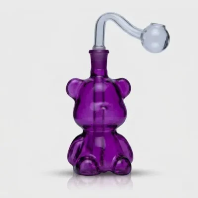 Purple Teddy Bear Bubbler with Glass Pipe 11cm