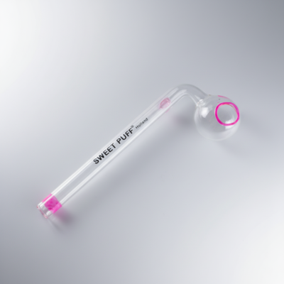 Sweet Puff Glass Pipe 10cm Pink Rim and Balancer