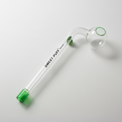 Sweet Puff Glass Pipe 14cm Green Rim and Balancer Pack X2