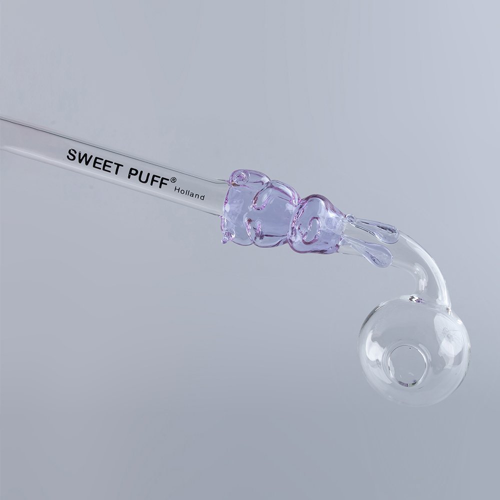 Bunny Sweet Puff Glass Pipe 14cm Purple and Balancer Pack X2 - Image 2
