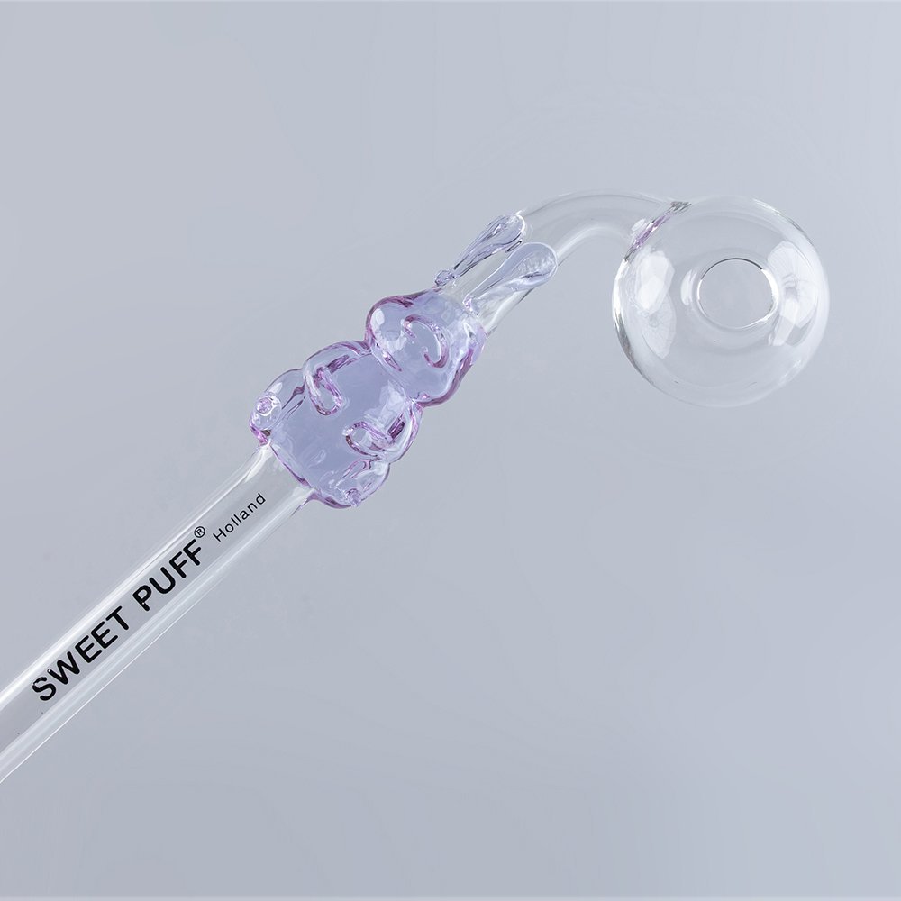 Bunny Sweet Puff Glass Pipe 14cm Purple and Balancer Pack X2