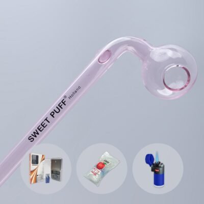 Combo Full X1 Curved Sweet Puff Glass Pipe 14cm Pink Balancer
