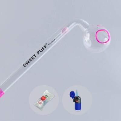 Combo X2 Sweet Puff Glass Pipe 10cm Pink Rim and Balancer