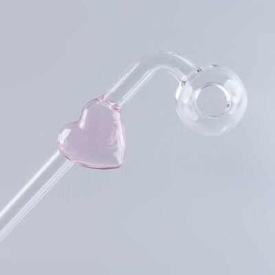 Love Heart Sweet Puff Glass Pipe 14cm Pink and Balancer Pack X6