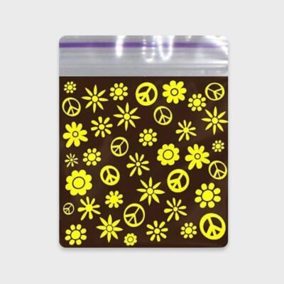 Resealable Plastic Bags 51x51 mm Black with Hippie Printed Patterns