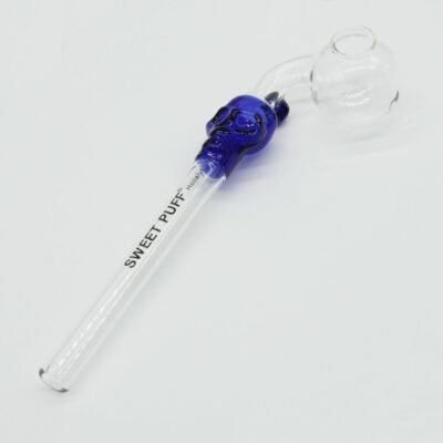 Skull Sweet Puff Glass Pipe 14cm Blue Skull and Balancer Pack X6