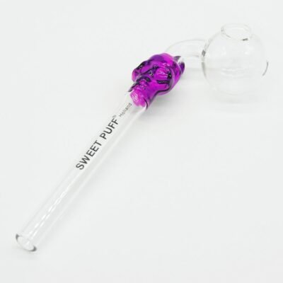Skull Sweet Puff Glass Pipe 14cm Pink and Balancer Pack X6
