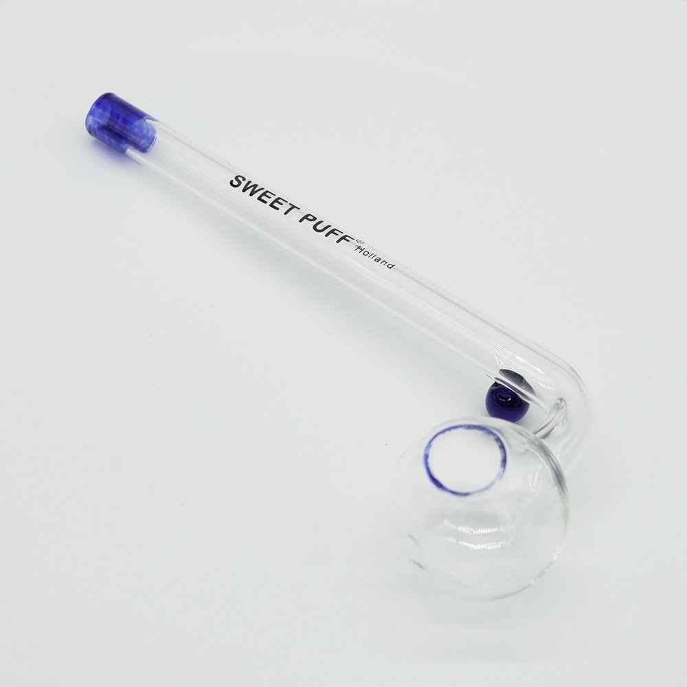 Sweet Puff Glass Pipe 10cm Blue Rim and Balancer - Image 4