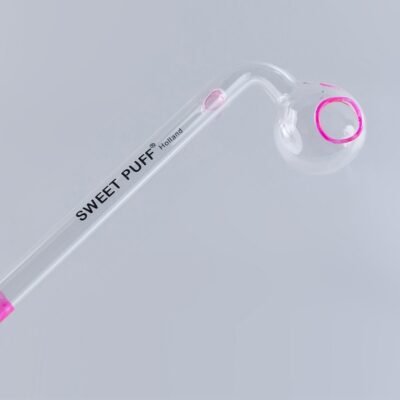 Sweet Puff Glass Pipe 10cm Pink Rim and Balancer Pack X6