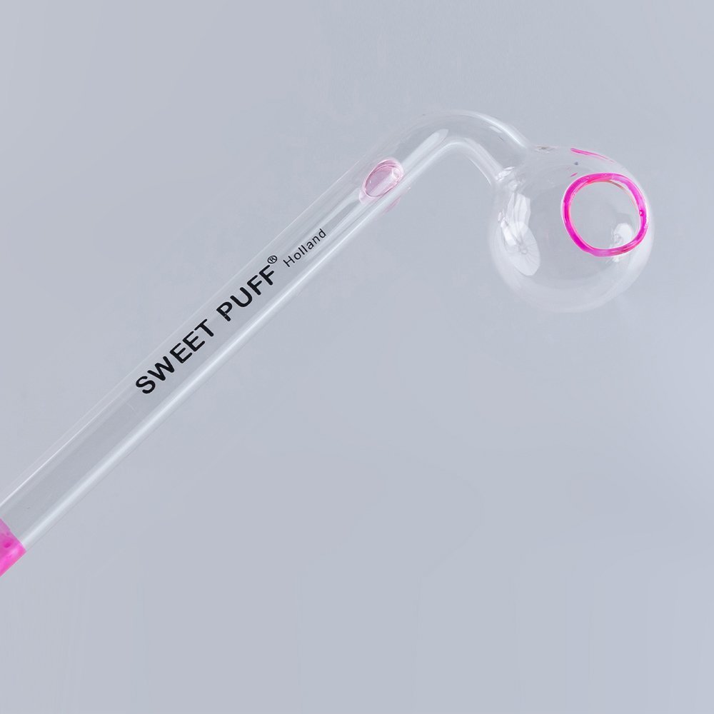 Sweet Puff Glass Pipe 10cm Pink Rim and Balancer Pack X6
