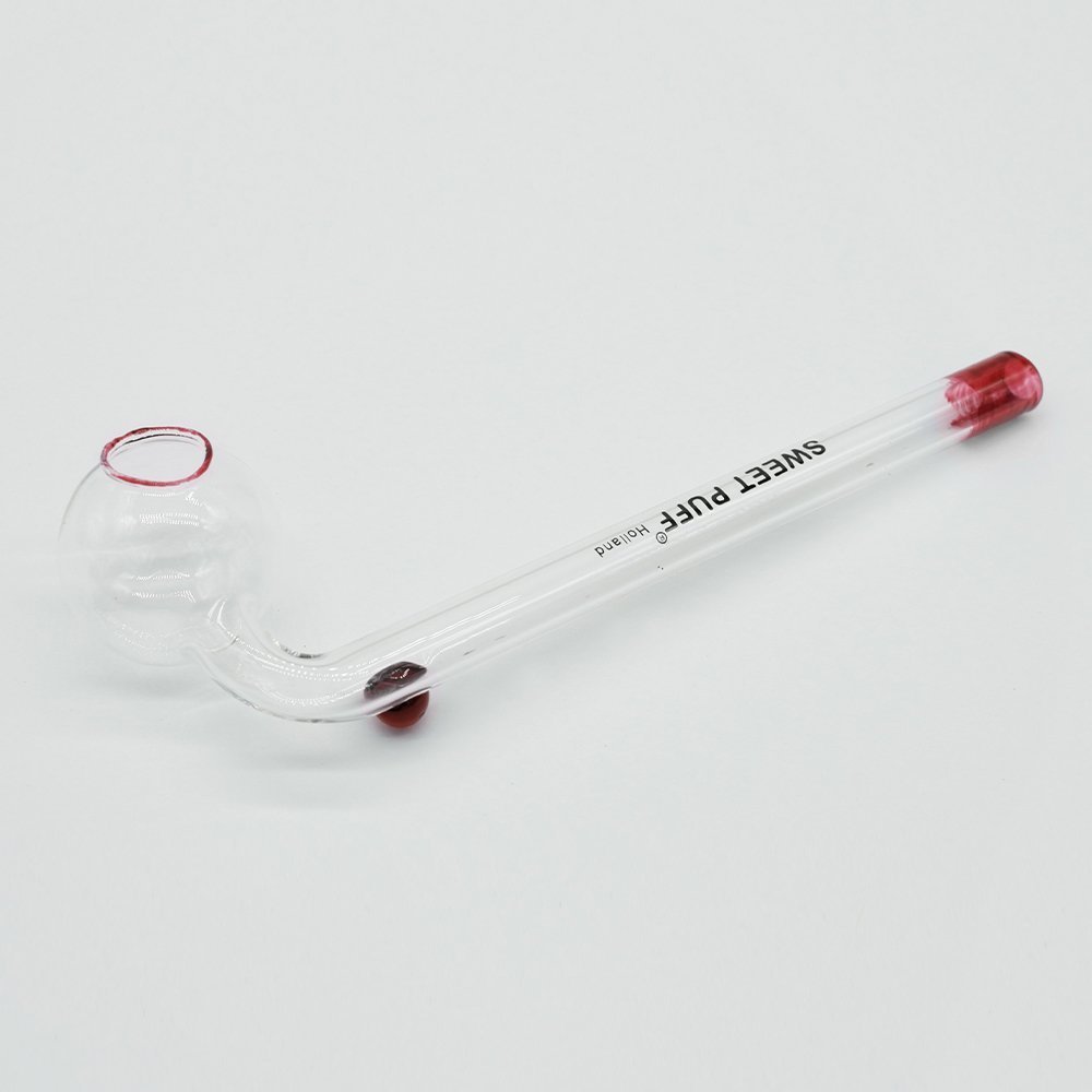 Sweet Puff Glass Pipe 10cm Red Rim and Balancer - Image 3
