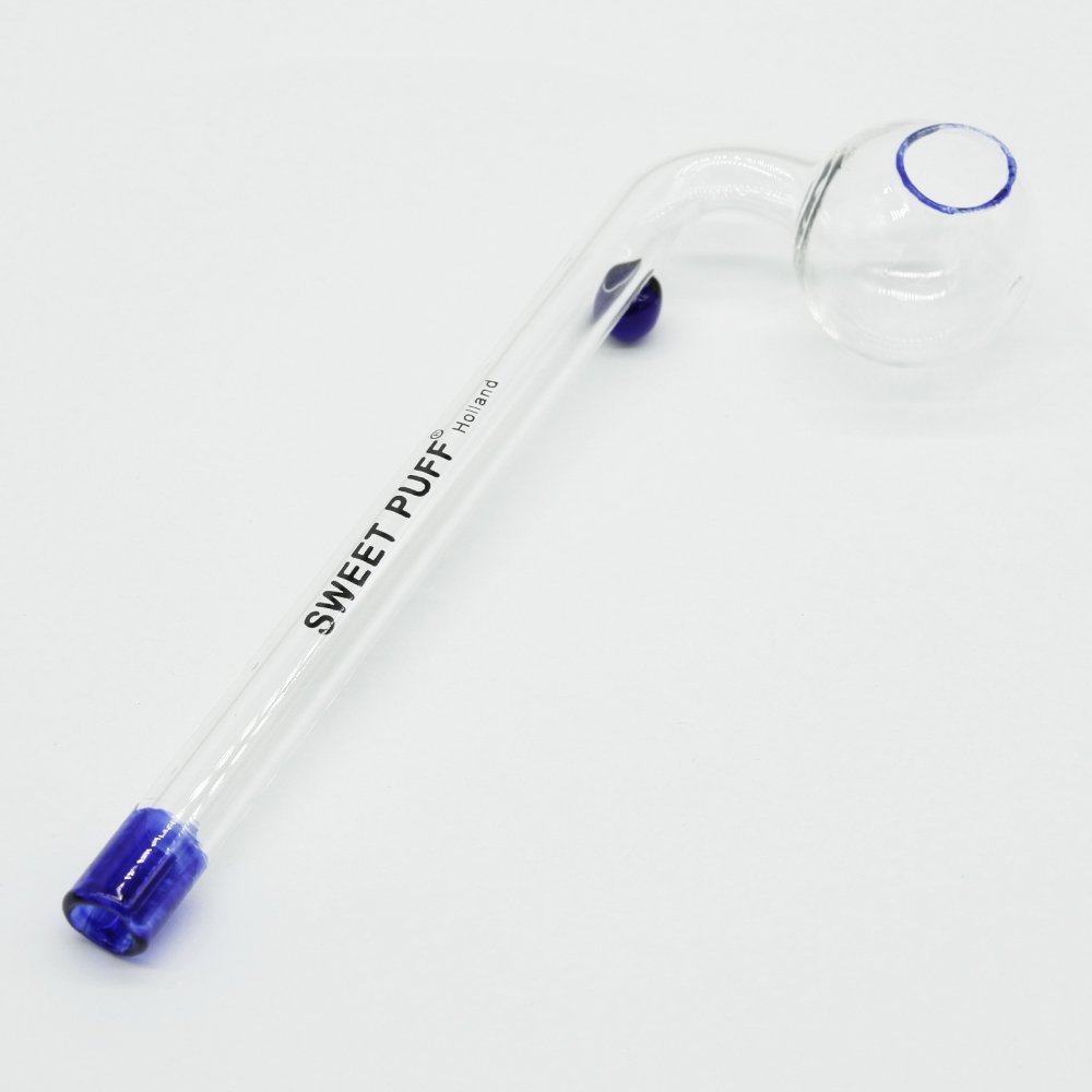 Sweet Puff Glass Pipe 14cm Blue Rim and Balancer - Image 2