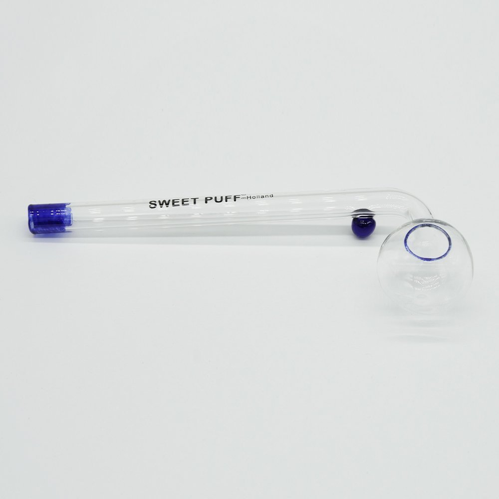 Sweet Puff Glass Pipe 14cm Blue Rim and Balancer - Image 3