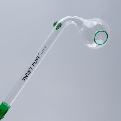 Sweet Puff Glass Pipe 14cm Green Rim and Balancer Pack X2