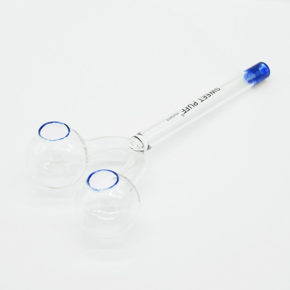 Sweet Puff Glass Pipe Straight Twin Bowl 15cm Blue Tip Pack X2 - Image 3