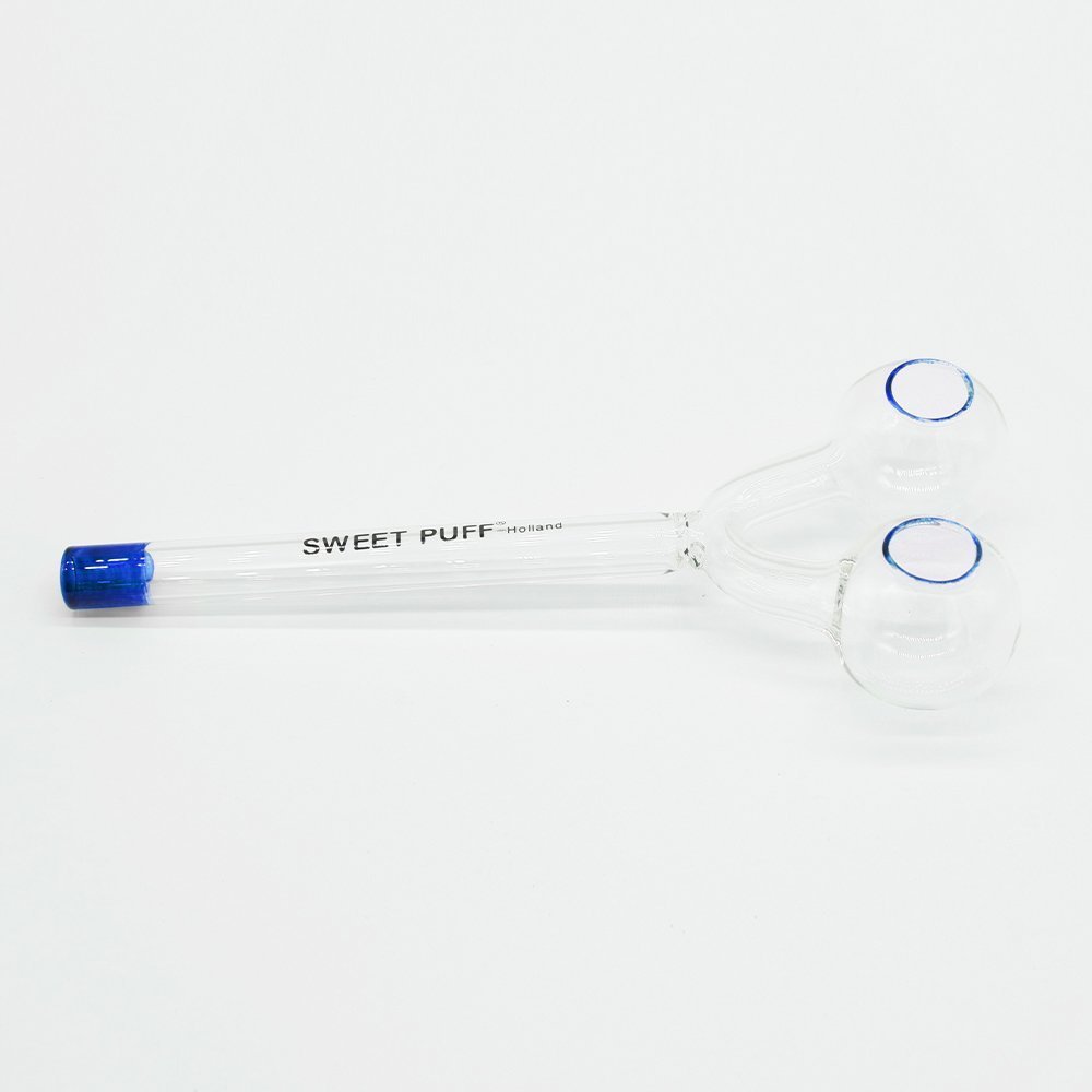 Sweet Puff Glass Pipe Straight Twin Bowl 15cm Blue Tip Pack X2 - Image 4