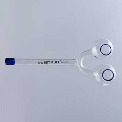 Sweet Puff Glass Pipe Straight Twin Bowl 15cm Blue Tip Pack X2
