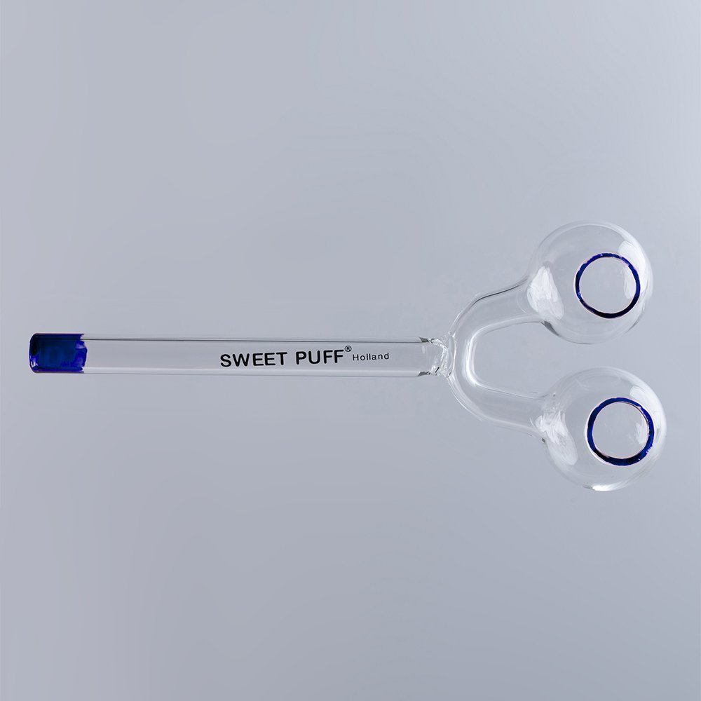 Sweet Puff Glass Pipe Straight Twin Bowl 15cm Blue Tip Pack X2